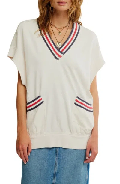 Free People Ivy Oversize Short Sleeve Sweatshirt In Ivory Combo