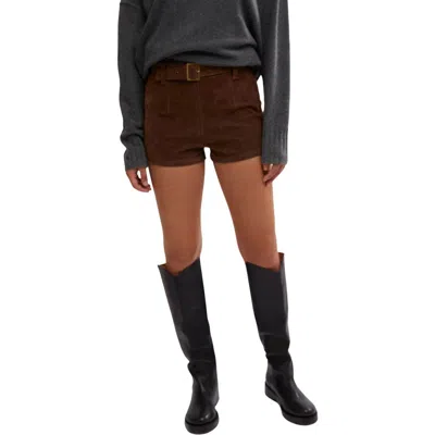 Free People Jada Belted Faux Suede Shorts In Shaved Chocolate