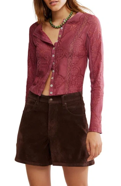 Free People Jae Button-up Top In Burgundy
