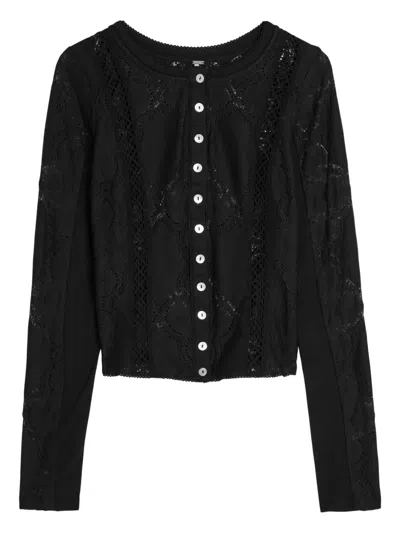 Free People Jae Lace-cutwork Cotton-blend Top In Black
