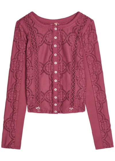 Free People Jae Lace-cutwork Cotton-blend Top In Pink