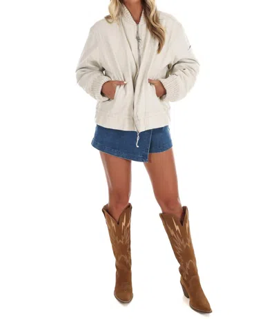 Free People Jax Washed Zip Front Bomber Jacket In Almond Flour In White