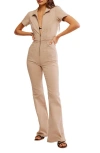 Free People Jayde Denim Flared Jumpsuit In Blushing