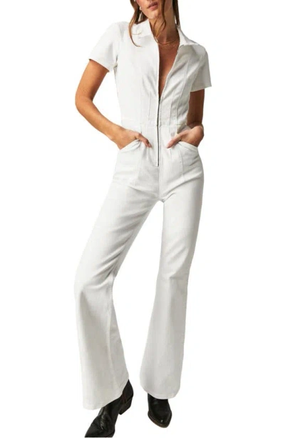 Free People Jayde Denim Flared Jumpsuit In White