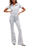 Free People Jayde Denim Flared Jumpsuit In White