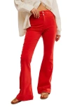 Free People We The Free Jayde Cord Jeans Women Small Red Cotton Flare Leg Erk686 In Molten Lava