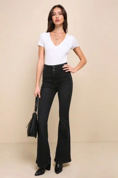 Free People Jayde Washed Black High-waisted Flare Jeans