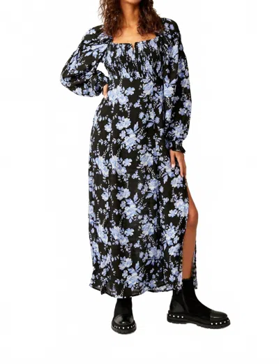 Free People Jaymes Floral Smocked Long Sleeve Maxi Dress In Black Combo In Multi