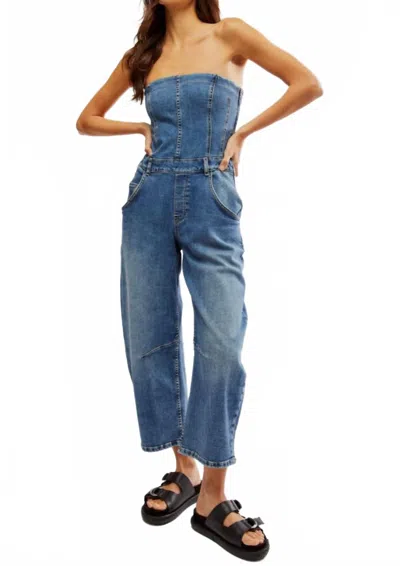 Free People Je Suis Pret Barrel Jumpsuit - Petite In Blue