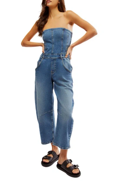 Free People Je Suis Pret Barrel Leg Jumpsuit In Petit Blue