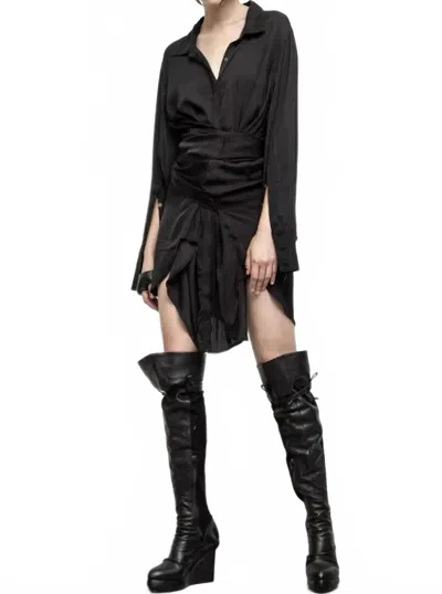Free People Jedda Boot Over Knee Leather Fabric Wedge In Black