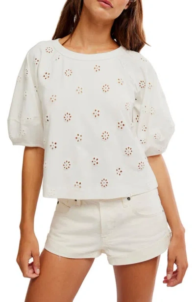 Free People Jessie Eyelet Puff Sleeve Top In White