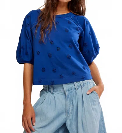 Free People Jessie Eyelet Tee In Navy Combo In Blue