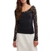 Free People Josie Lace Long Sleeve Shirt In Black Combo