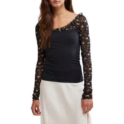 Free People Josie Lace Long Sleeve Shirt In Black Combo