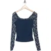 Free People Josie Lace Long Sleeve Shirt In Blue Combo