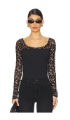 Free People Josie Lace Long Sleeve Shirt In 블랙 콤보