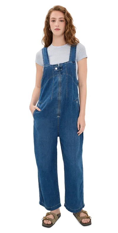 Free People Jude Denim Overalls Mid Indigo In Blue