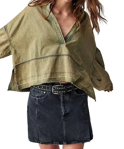 Free People Jude Oversize Denim Pullover Top In Warm Caramel In Warm Camel