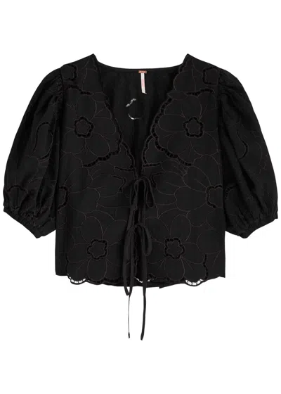 Free People June Embroidered Crop Top In Black