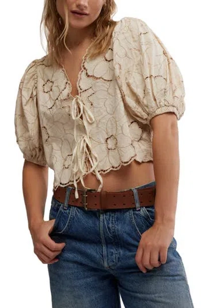 Free People June Embroidered Crop Top In Ecru