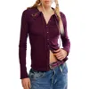 Free People Juniper Embroidered Pointelle Cotton Button-up Top In Purple