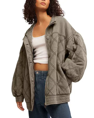 Free People Juno Bomber Jacket Womens Laurel Oak Oversized Full Zip Buu256 In Gray