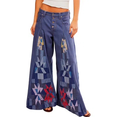 Free People Kalediscope Wide Leg Jeans In Blue