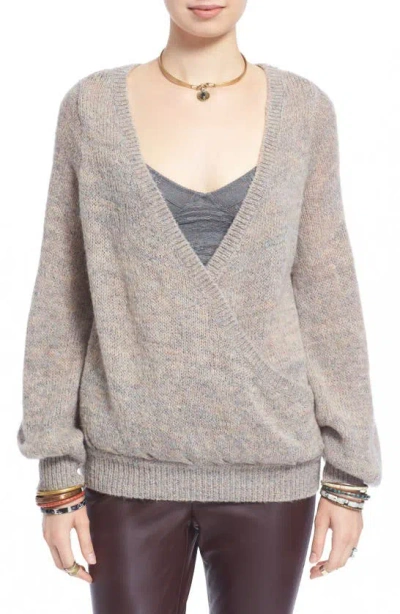 Free People 'karina' Slouchy Wrap Front Sweater In Light Multi
