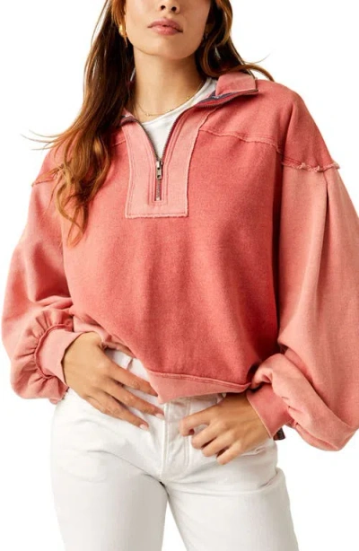 Free People Kassey Half Zip Sweatshirt In Cherry