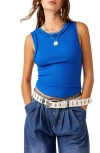 Free People Kate Rib Stretch Cotton Tank In Blue
