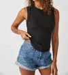 Free People Kate Rib Stretch Cotton Tank In Black