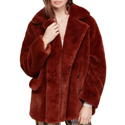 Free People Kate Womens Winter Double-breasted Faux Fur Coat In Burgundy