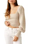 Free People Katie Mix Stitch Square Neck Sweater In Beige