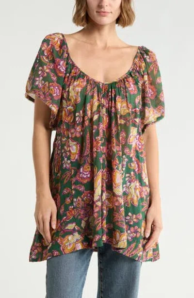 Free People Kauai Print Tunic Top In Green