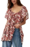 Free People Kauai Print Tunic Top In Ivory/burgundy Combo