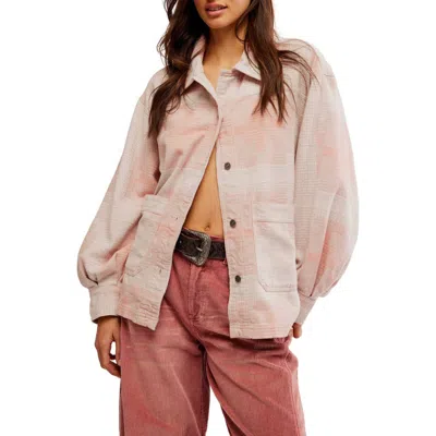 Free People Keep It Cozy Plaid Cotton Flannel Overshirt In Berry Combo