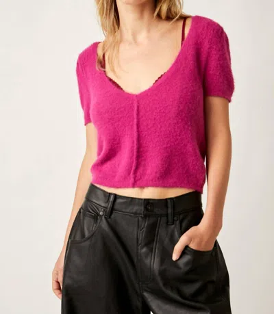 Free People Keep Me Warm Crop Top Sweater In Fuchsia In Pink