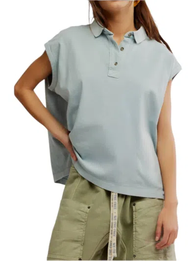 FREE PEOPLE KEEP ON POLO SHIRT IN POLAR FOG
