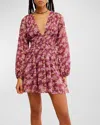 Free People Keep You Long Sleeve Cotton Minidress In Berry Combo