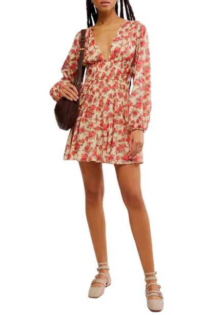 Free People Keep You Long Sleeve Cotton Minidress In Red