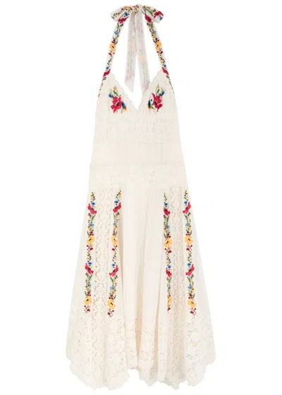 Free People Keila Embroidered Cotton-blend Midi Dress In White
