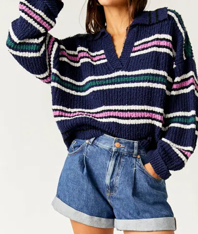 FREE PEOPLE KENNEDY PULLOVER IN MIDNIGHT SAIL COMBO