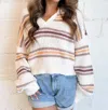 Free People Kennedy Long Sleeve Collared Pullover Sweater In Cream In Multi