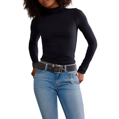 Free People Kenzie Funnel Neck Stretch Cotton Top In Black