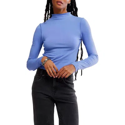 Free People Kenzie Funnel Neck Stretch Cotton Top In Blue