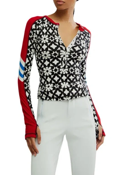 Free People Kick Off Print Henley In Aspen Onyx Combo