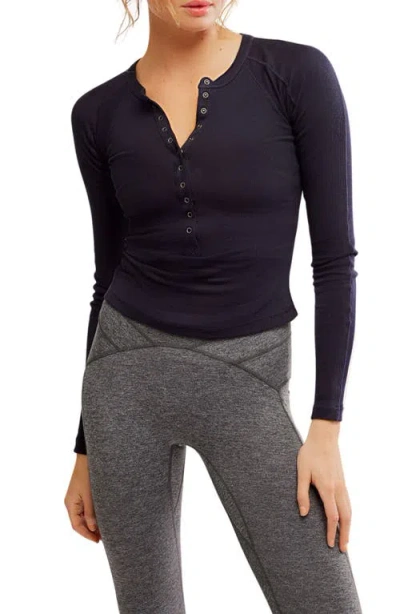 Free People Kick Off Rib Cotton Henley In Black