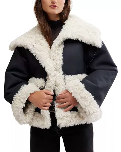 FREE PEOPLE KIKI FAUX LEATHER SHERPA JACKET IN BLACK COMBO