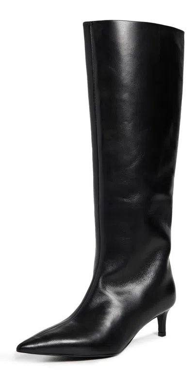 Free People Kiki Classic Kitten Heel Leather Boots In Black